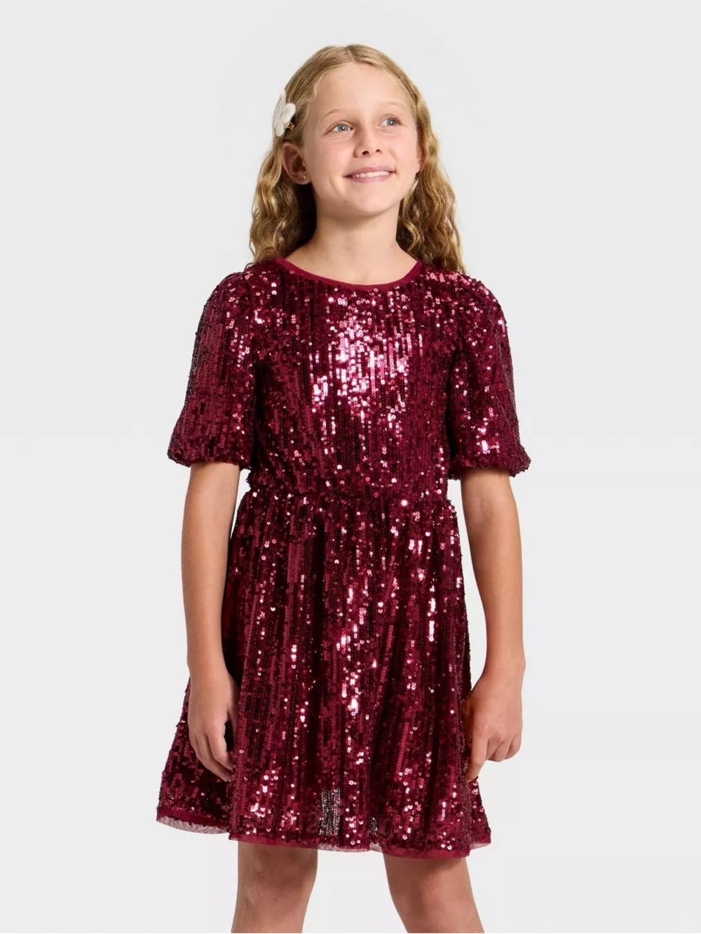 Little Girls' dark red Sequin Party Dress